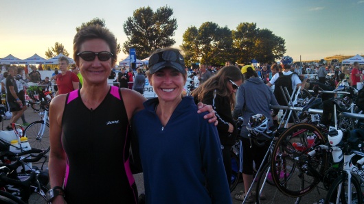 Transition area before Boulder 70.3 with Marla